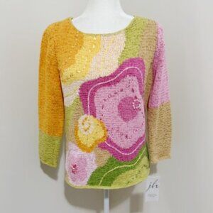 J.H. Collectibles Pink Yellow Floral Knit Pullover Sweater Women's Size M NWT